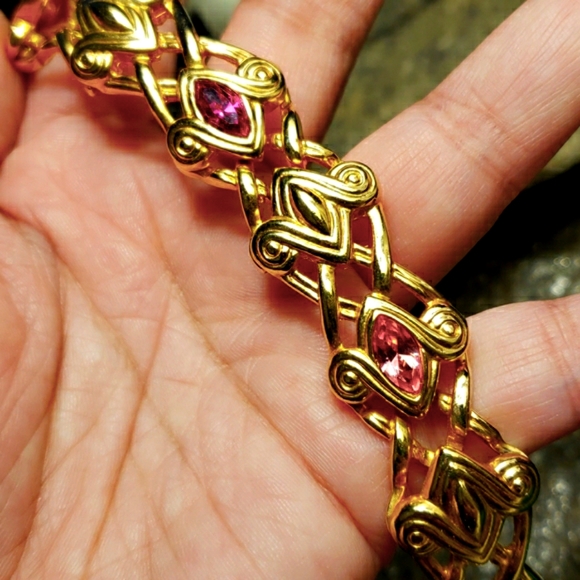 Vtg Swarovski Swan Pink Purple Crystal Necklace - Picture 5 of 16